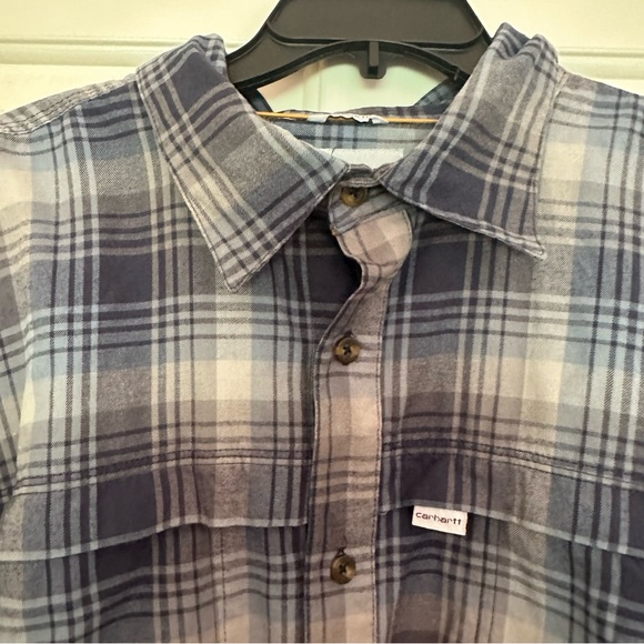 Carhartt Men’s Relaxed Fit Blue Gray Long Sleeve Plaid Button Down Shirt 2XL XXL - Picture 3 of 8